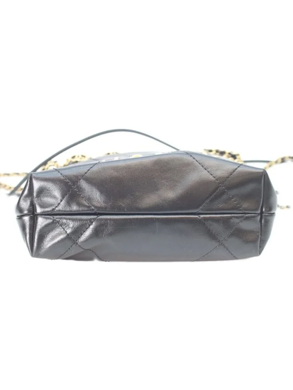 Chanel Black Shiny Calf 22 Mini Pearl Chain Shoulder Bag